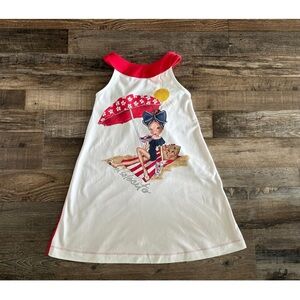 EUC MAYORAL Red White Cotton Jersey Pull On Dress Bow 9 134